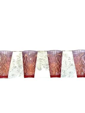 SHABBY CHIC Pink Acrylic Drinkware Glasses Set of 4 Indoor Outdoor NEW